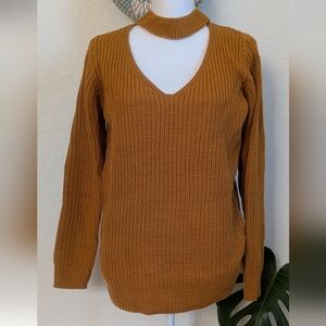 Forever 21 Mustard Keyhole Cable Knit Sweater NWT